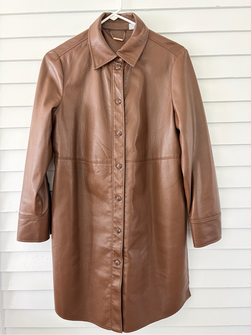 Classic Women's Brown Leather Alt. Button-Front Coat